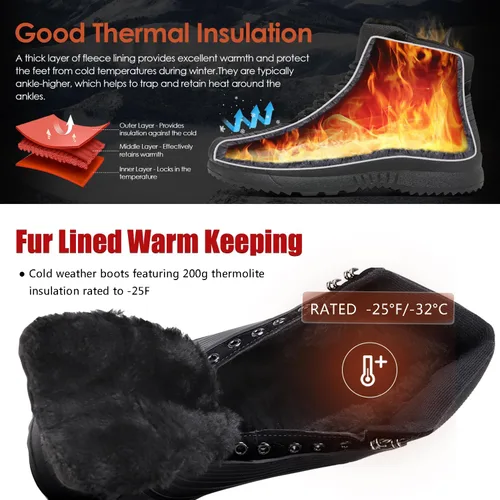 Vista 3 de ulogu Snow Boots for Men WomenInsulated Waterproof Fur Lined BootiesLightweight Winter Shoes