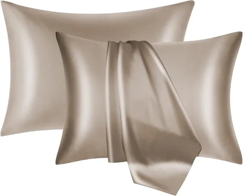 Vista 13 de Juego de 2 fundas de almohada de seda de morera para cabello y piel con cremallera oculta, ambos lados, 19 momme suaves y transpirables, fundas