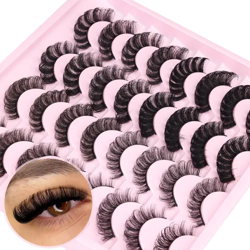 Vista 10 de Pestañas postizas de largo volumen, pestañas postizas de ojo de gato, 14 pares de pestañas grandes dramáticas, pestañas gruesas y onduladas de visón