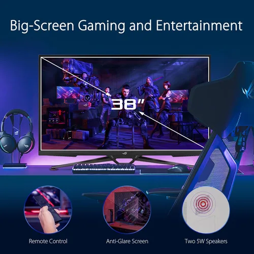 Vista 3 de ASUS ROG Swift 38" 4K HDMI 2.1 HDR DSC Monitor de Gaming (PG38UQ) - UHD (3840 x 2160), 144Hz, 1ms, Fast IPS, Compatible con G-SYNC, Altavoces
