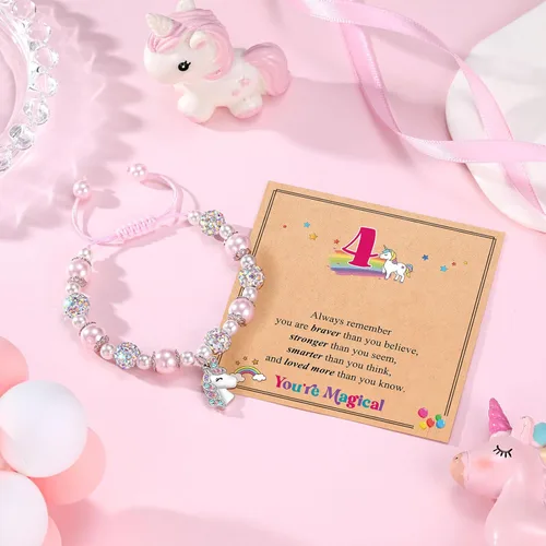 Vista 5 de ORISPRE Pulsera de unicornio para niña de 4 a 8 años de edad, regalo de cumpleaños para hijanietasobrina