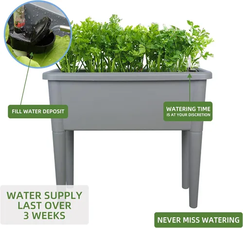 Vista 5 de Dexceder Cama de jardín elevada de riego automático de 13.2 galones con tapa transparente de ventilación, invernadero profundo para verduras, maceta