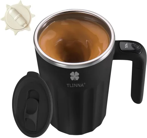 Vista 17 de Taza autoagitante, taza de café autoagitante, adecuada para café, leche, cacao y otras bebidas (Blanco)