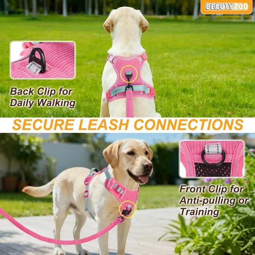 Vista 7 de BEAUTYZOO Arnés para perro sin tirones grande, juego de arnés y correa ajustable para perros - Fácil de usar con 3 hebillas/mango de control, arnés