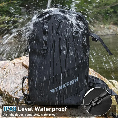 Vista 4 de THKFISH Mochila de pesca impermeable IPX8 con soporte para caña, bolsa de pesca ligera, moverse libremente, regalos de peces para hombres