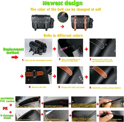 Vista 3 de Alforjas de cuero de PVC para motocicleta, bolsas de sillín Bolsas laterales de alforjas con portavasos Impermeable Bolsa de herramientas