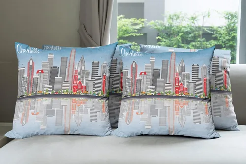 Vista 90 de Ambesonne Paquete de 4 fundas de cojín navideñas con cinta, ilustración de imagen de deseos navideños, impresión digital moderna de doble cara, 16