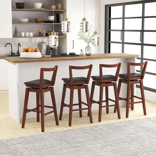 Vista 21 de COSTWAY Taburete de bar, taburete tapizado giratorio de piel sintética de 26 pulgadas con respaldo hueco y asiento acolchado, patas de madera