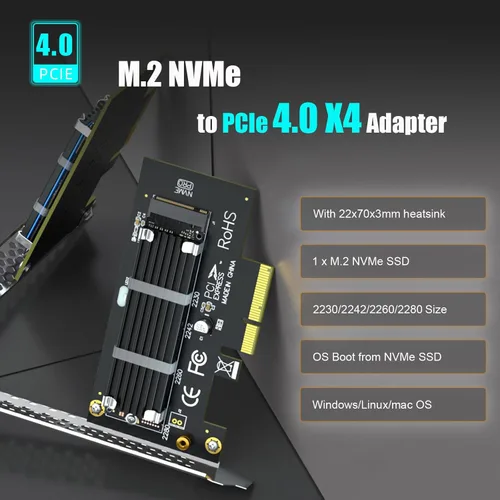 Vista 2 de GLOTRENDS PA09-HS Adaptador M.2 NVMe a PCIe 4.0 X4 con Disipador M.2 para SSD M.2 NVMe