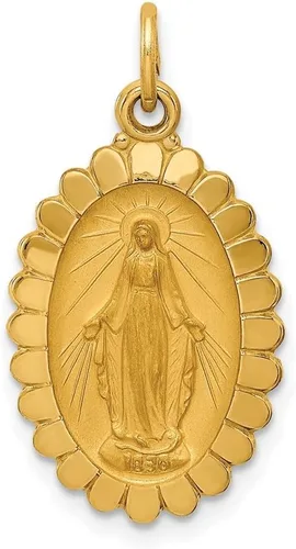 Diamond2Deal Medalla milagrosa festoneada ovalada media satinada de oro amarillo de 14 k (L- 1.043 in W- 0.561 in), Metal