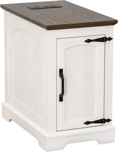 Mesa auxiliar estrecha con estación de carga, mesa auxiliar de 13.8" de ancho con almacenamiento para sofá, sillón o al lado de la cama con enchufes