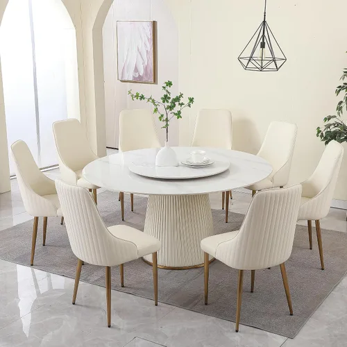 Vista 25 de Mesa de comedor redonda con 31.5 pulgadas desmontable Lazy Susan, moderna mesa de comedor de piedra sinterizada de 59 pulgadas de D para 8 asientos