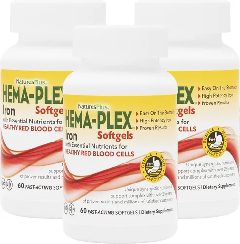 Vista 6 de NaturesPlus Hema-Plex Iron - 60 cápsulas blandas de acción rápida - 85 mg de hierro + vitamina C y bioflavonoides para glóbulos rojos saludables