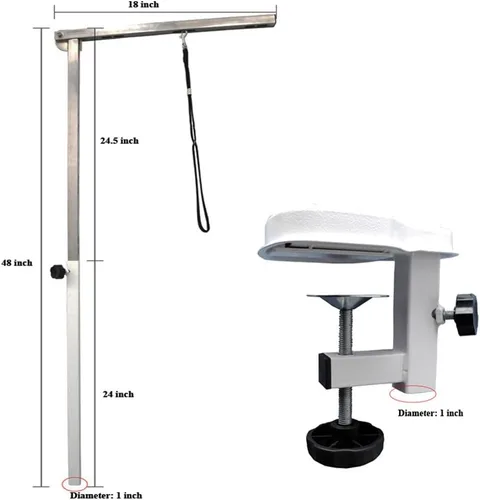 Vista 2 de Mesa de acero inoxidable para carga pesada con brazo y lazo, para mascota, perro o gato, superficie estampada y de goma de Flying Pig, Negro