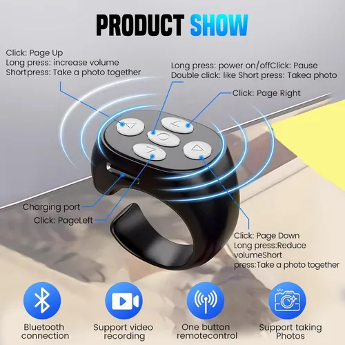 Vista 6 de 2026 Nueva actualización de control remoto inalámbrico Bluetooth, control remoto Bluetooth creativo, girador de página, anillo de desplazamiento