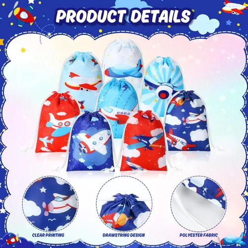 Vista 3 de Kajaia 24 bolsas de regalo para avión, suministros de fiesta de cumpleaños, suministros de fiesta de cumpleaños, bolsas de dulces reutilizables