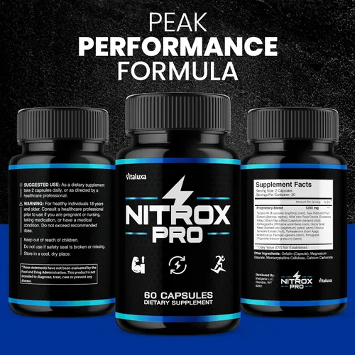 Vista 5 de Nitrox Pro Capsules, NitroxPro Suplemento Fórmula avanzada de máxima fuerza para un apoyo de gestión premium, ingredientes totalmente naturales