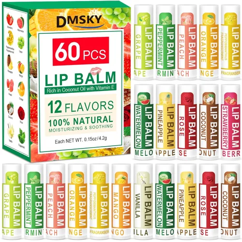 Vista 14 de DMSKY Paquete de 12 bálsamos labiales, bálsamo labial natural a granel con vitamina E y aceite de coco, bálsamo labial hidratante para labios secos