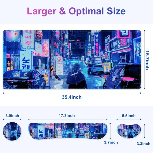 Vista 6 de Juego de alfombrillas de mouse grandes para juegos, 4 en 1, alfombrilla de escritorio extendida para teclado con reposamuñecas, alfombrilla de mouse
