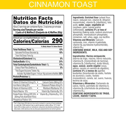 Vista 2 de Eggo Minis - Bocaditos de gofres congelados, desayuno congelado, comida para desayuno, tostada de canela, caja de 10.75 onzas (10 waffles)