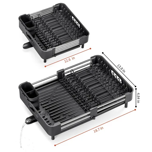 Vista 2 de TOOLF - Escurridor de platos con bandeja para escurrir el agua, extensible, para encimera de cocina, escurridor de platos expandible, escurridor