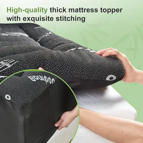Vista 5 de Cubrecolchón tamaño Twin de viscosa derivada del bambú, almohadilla superior suave y gruesa tipo Pillow Top para colchón para dolor de espalda