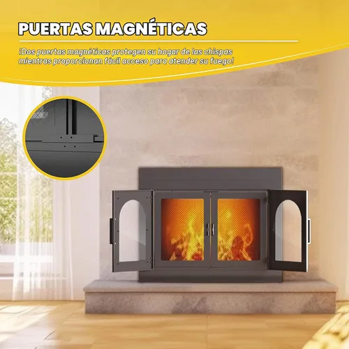 Vista 6 de TOCRETOARE Puerta de chimenea, puertas de lugares de fuego con pantalla y decoración de vidrio, protector de malla de hierro para chimeneas