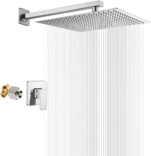 Vista 12 de GGStudy - Grifo de ducha negro mate de una sola función con válvula áspera, sistema de grifo de ducha de lluvia de baño, cabezal de ducha redondo