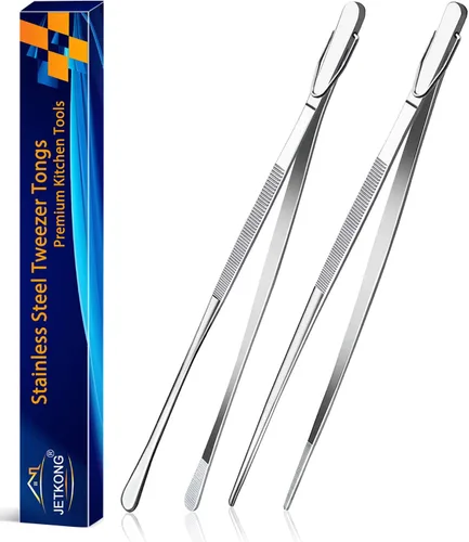 Vista 20 de JETKONG 2 pinzas para alimentos de 9 pulgadas, pinzas de cocina de acero inoxidable, pinzas de cocina (negro)