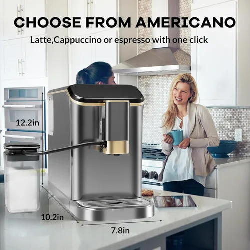 Vista 7 de Máquina de café espresso súper automática de 20 barras con espumador de leche, cafetera de café helado de grano a taza totalmente automática de café