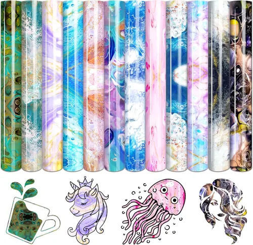 Vista 17 de Tintnut Splash Rollo de vinilo de transferencia de calor, 12 pulgadas x 5 pies, tinta de acuarela multicolor con estampado de tinta HTV