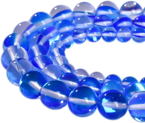 60 cuentas redondas de Aura de ángel azul de 0.236 pulgadas (0.236 in), piedras preciosas pulidas de sirena aura y piedra lunar, cuentas sueltas de