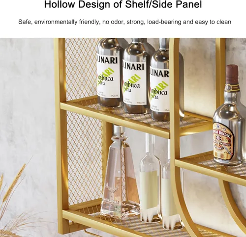 Vista 6 de Shelves Wine Rack Wall Mounted Bar Shelves with Hanging Wine Glass Rack Liquor Bottle Display Shelf with LED Light Wine Racks Countertop Floating