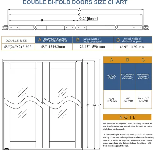 Vista 4 de BARNER HOME Puertas doblables con panel de cristal de espejo completo para apertura de 48 pulgadas (doble 24 pulgadas) x 80 pulgadas, puertas