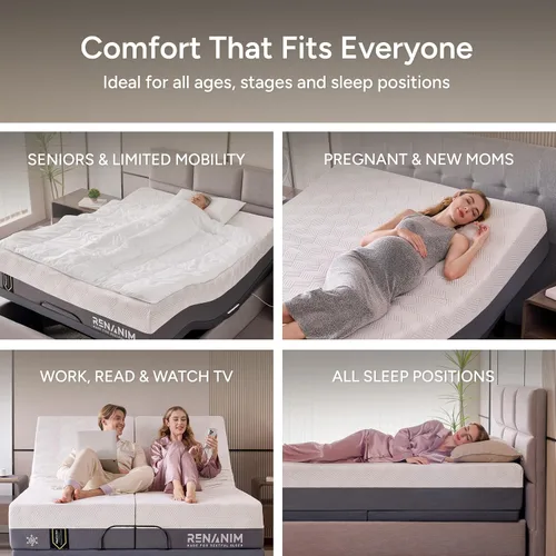 Vista 7 de Base de cama ajustable inteligente con doble masaje eléctrico - USB, luz debajo de la cama, gravedad cero, control de aplicación, inclinación