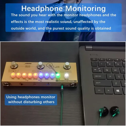 Vista 4 de HOEREV Pedal de guitarra multiefectos, retardo, fase de reverberación, distorsión, sobremarcha, multiefectos, para guitarra acústica, batería