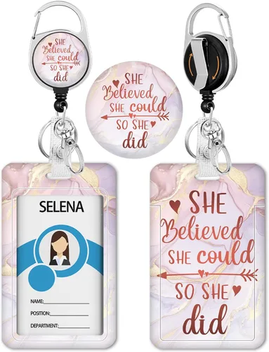 Vista 43 de Portatarjetas con carrete retráctil, funda negra para tarjetas de identificación para niñas con clip de mosquetón, resistente, cubierta protectora