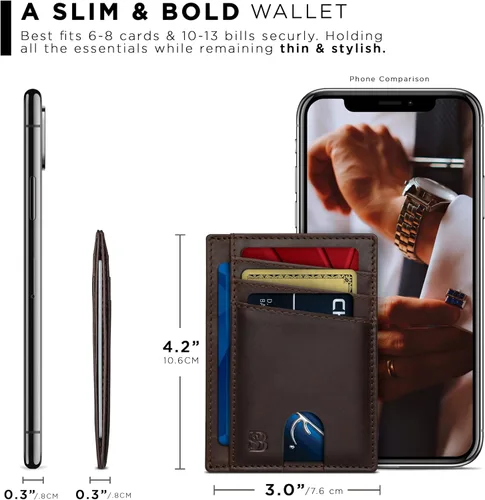Vista 4 de SERMAN BRANDS RFID Blocking Slim Minimalist Mens Front Pocket Wallet. Thin Card Holder. Full Grain Leather Wallets for Men