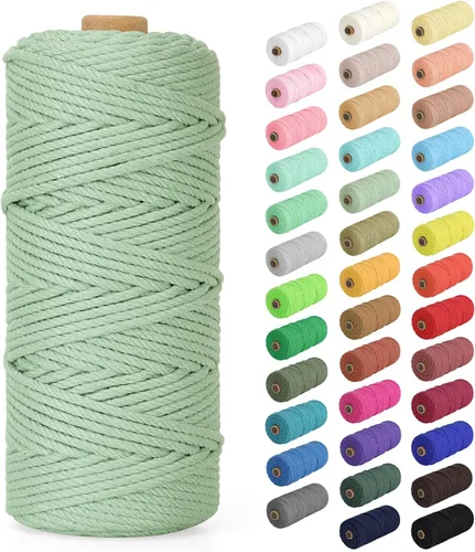 Vista 40 de Cuerda de macramé de 0.079 in x 220 yardas (656 pies), cuerda de algodón natural para colgar en la pared, ganchos de plantas, manualidades, Verde
