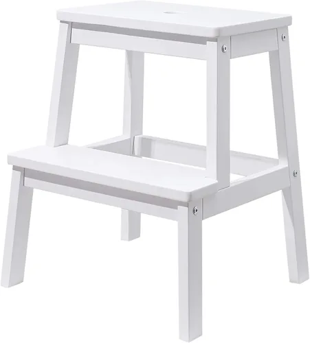 Vista 4 de HOUCHICS Taburetes para adultos, taburete de madera con 400 libras, taburete de madera, taburete para adultos, taburete para mesita de noche, Blanco