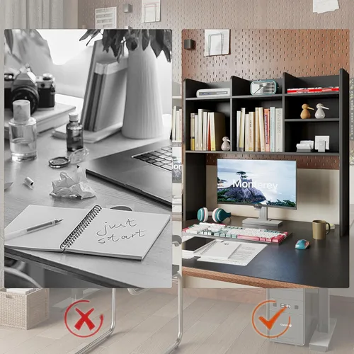 Vista 8 de ChooChoo Estantería de escritorio, organizador de escritorio de madera con 7 estantes para escritorio de computadora, estante de escritorio