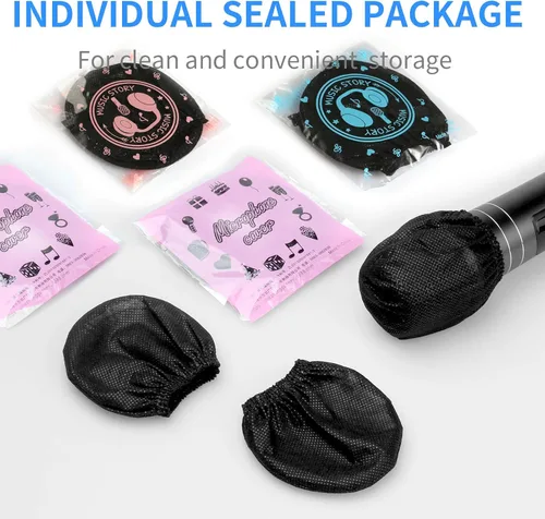 Vista 3 de 120 piezas (60 pares) Fundas desechables para micrófono no tejidas, cubiertas de micrófono envueltas individualmente para cubiertas de micrófono