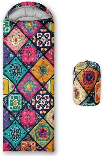 Vista 9 de Saco de dormir para niños y niñas, estampado de ondas azules, ligero, cálido, portátil, para exteriores, interiores, impermeable, resistente al