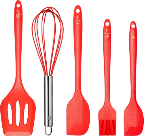Vista 8 de Juego de 5 espátulas de silicona, espátula de goma de grado alimenticio, juego de utensilios de cocina de silicona, espátulas de silicona resistente