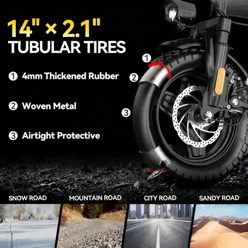 Vista 4 de DDC SPORT Folding Electric Bike, Peak 800W Motor 25MPH,48V 14Ah Removable Battery 55Miles Ebike,14'' Lightweight Adults Electric Bicycles for