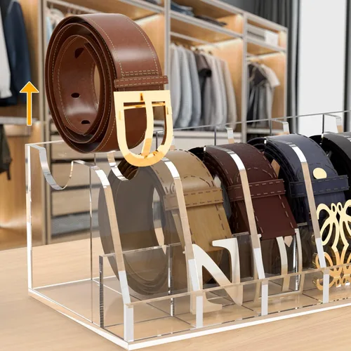 Vista 7 de FEMELI Organizador de cinturón de acrílico transparente para armario y cajón, contenedor de 7 compartimentos con soporte de exhibición