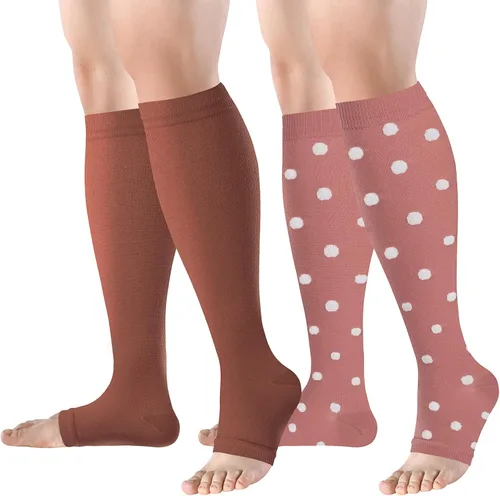 Vista 18 de bropite Calcetines de compresión sin dedos para mujeres y hombres, 2 pares de calcetines de compresión de punta abierta, soporte de 15-20mmHg