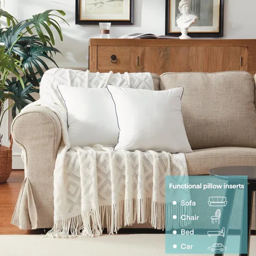 Vista 5 de Juego de 2 rellenos de almohada de 20 x 20 pulgadas, funda de 100% algodón, cojines decorativos cuadrados para sofá, silla o cama