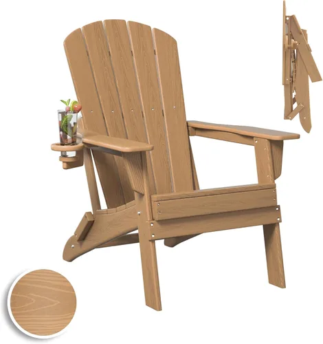 Vista 27 de Plawdlik Silla plegable Adirondack, probada por SGS, con textura de madera y portavasos, resistente a todo tipo de clima, de HDPE, cómoda