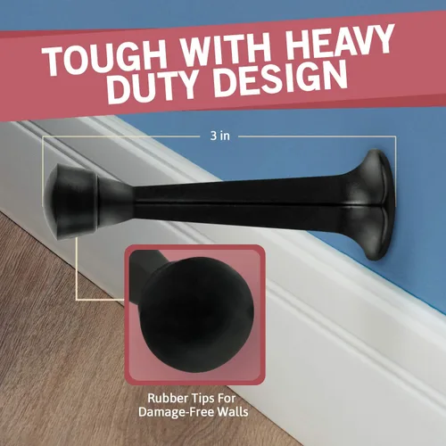 Vista 6 de Jack N' Drill - Tope de puerta rígido de 3 pulgadas (paquete de 12) – Tope de puerta de metal sólido resistente Evita daños en la pared